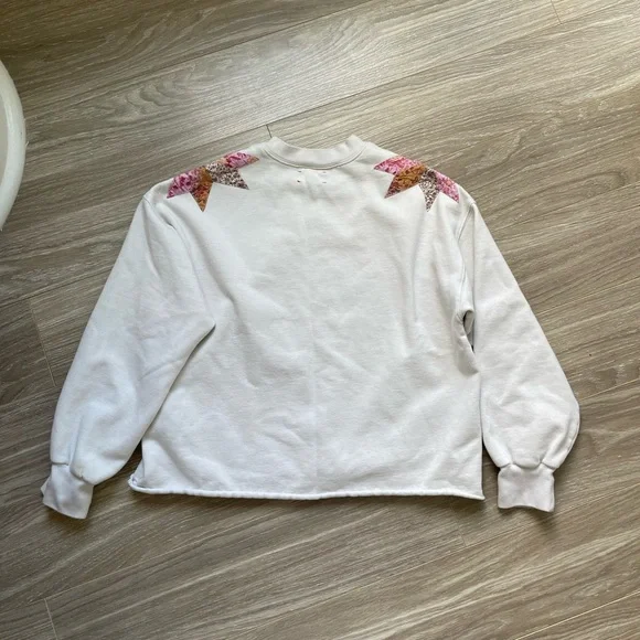 Xirena Estella Star-Appliquéd Quilt Cotton Cropped Sweatshirt Snowdrop Sz XS - Picture 10 of 13
